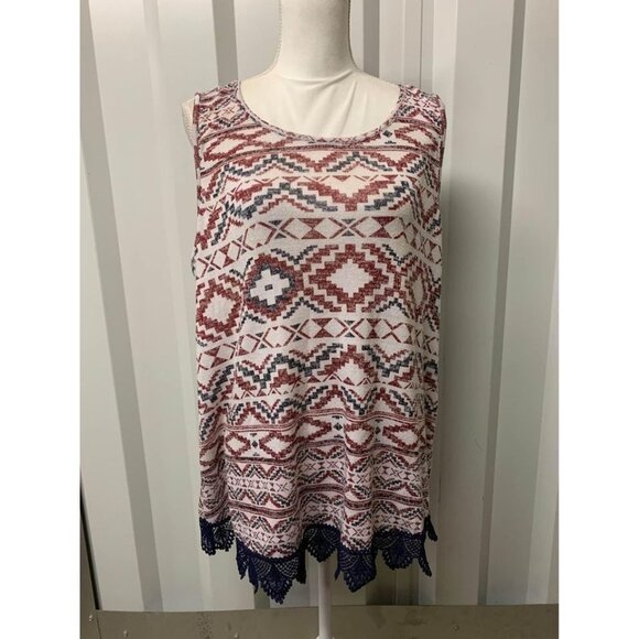 No Comment Tops - No Comment Knit Blouse Tribal Aztec Y2K Lace Trim Y2K Boho Women's Plus Size 2X